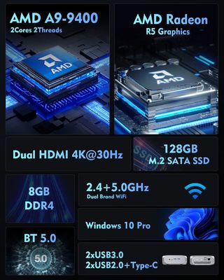 SSD di 8GB DI RAM 128GB di Ubuntu del PC del APU Linux di 4K AMD Ryzen A9 9400 mini